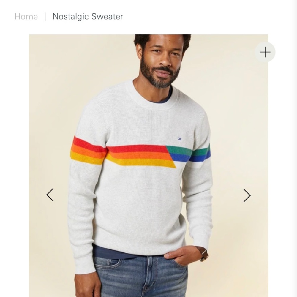Outerknown White Sweater with Rainbow Stripes